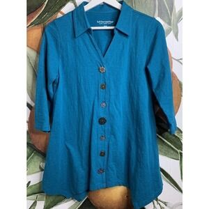 Soft Surroundings XS Danielle Button Top 3/4 Sleeves Bountiful Buttons Cotton
